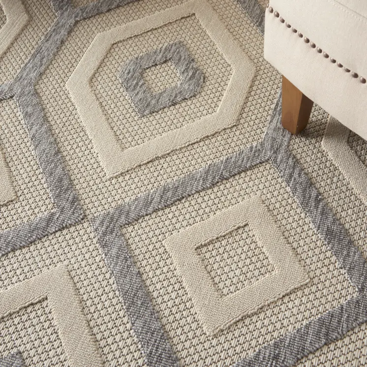 6' X 9' Cream And Gray Geometric Indoor Outdoor Area Rug