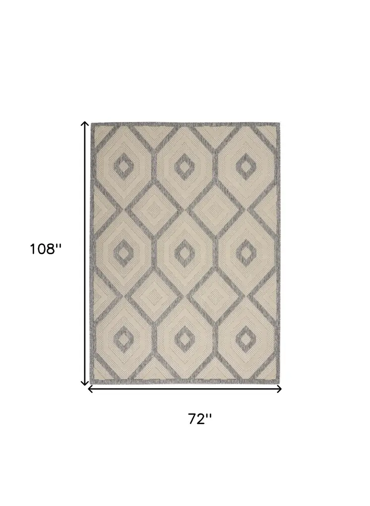 6' X 9' Cream And Gray Geometric Indoor Outdoor Area Rug