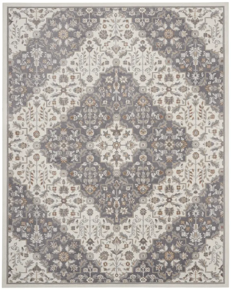 8' X 10' Ivory and Gray Floral Non Skid Area Rug