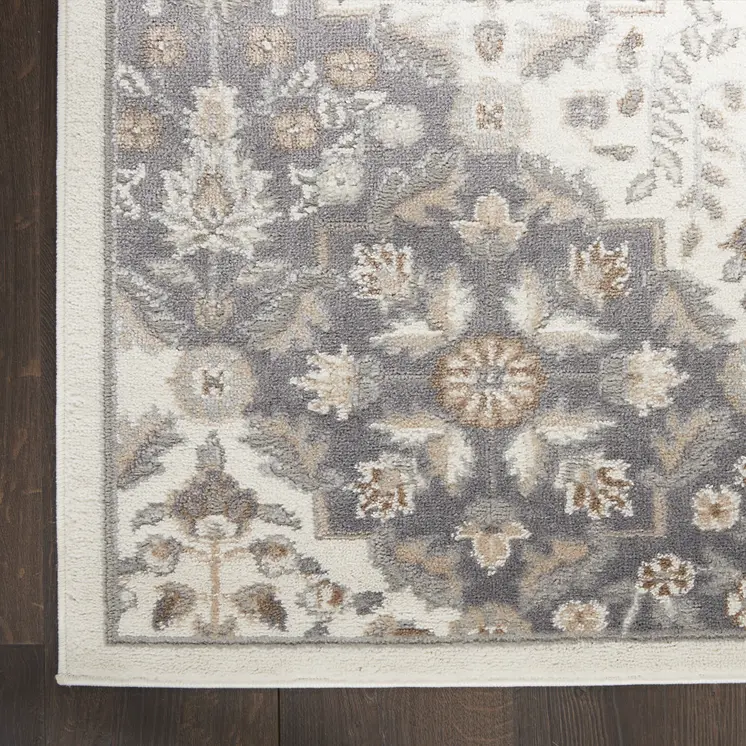 8' X 10' Ivory and Gray Floral Non Skid Area Rug