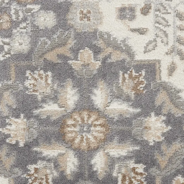 8' X 10' Ivory and Gray Floral Non Skid Area Rug