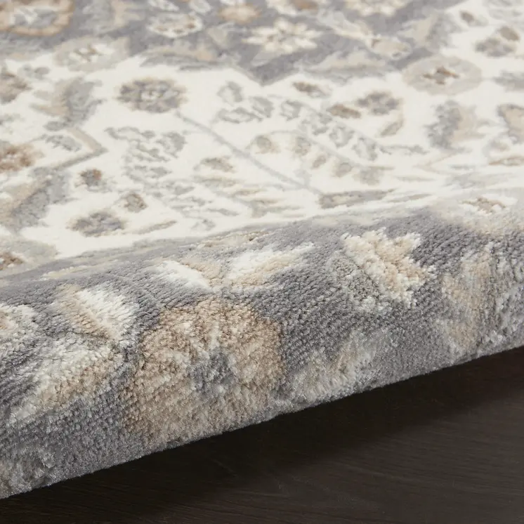 8' X 10' Ivory and Gray Floral Non Skid Area Rug