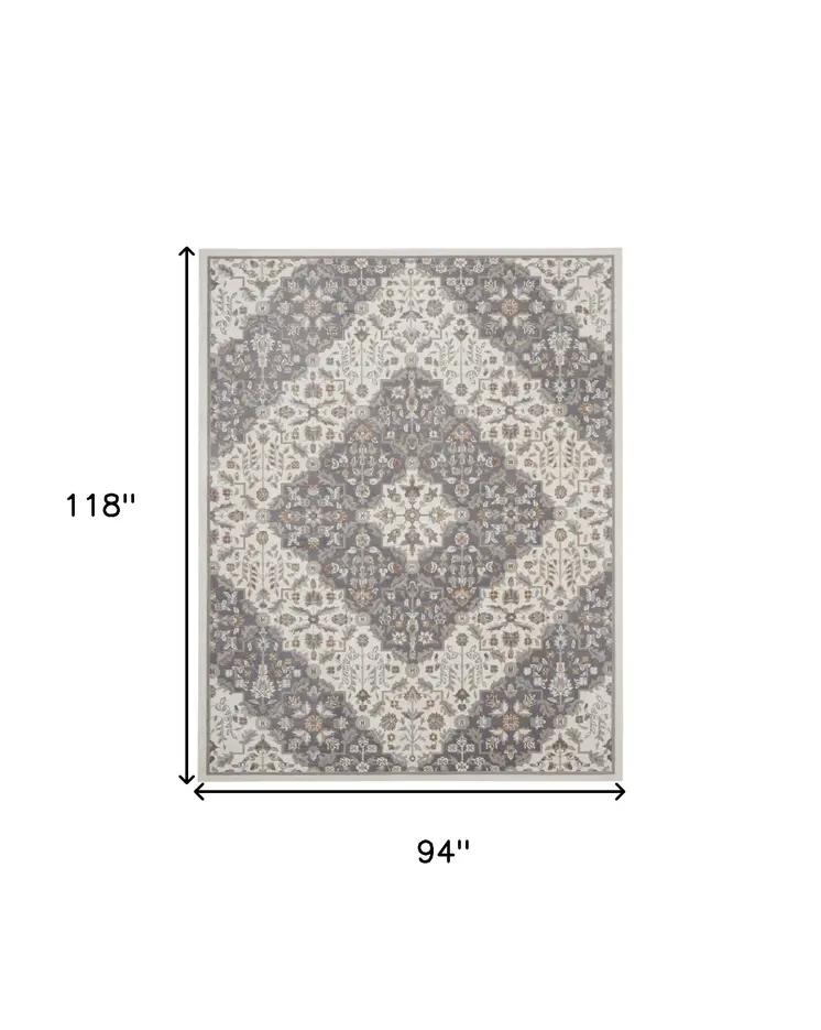 8' X 10' Ivory and Gray Floral Non Skid Area Rug