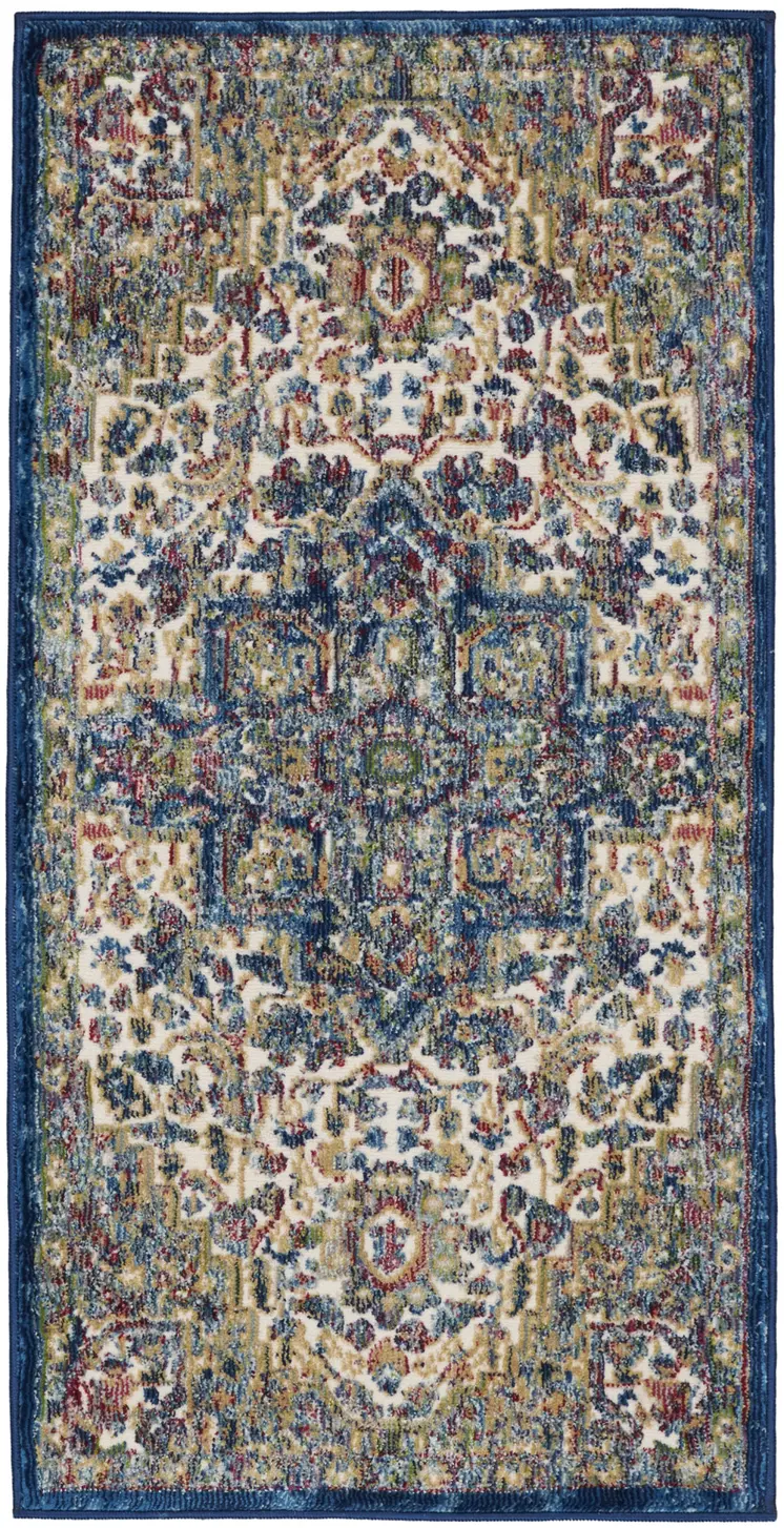 2' X 4' Ivory and Orange Floral Distressed Non Skid Area Rug