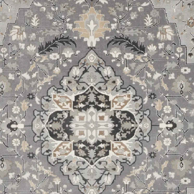 8' X 10' Gray and Black Floral Medallion Non Skid Area Rug