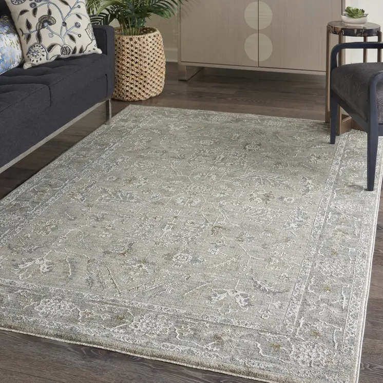 4' X 6' Gray and Dark Gray Floral Power Loom Area Rug