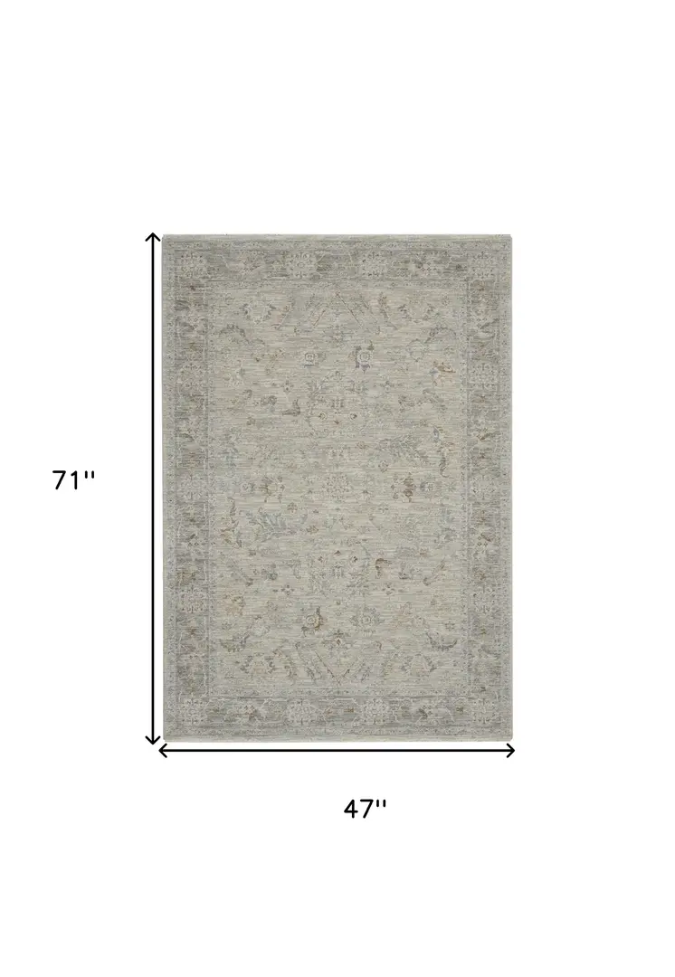 4' X 6' Gray and Dark Gray Floral Power Loom Area Rug