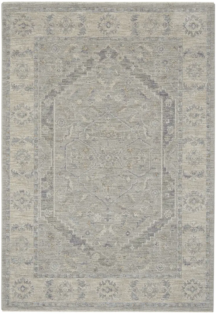 4' X 6' Gray and Dark Gray Floral Medallion Power Loom Area Rug