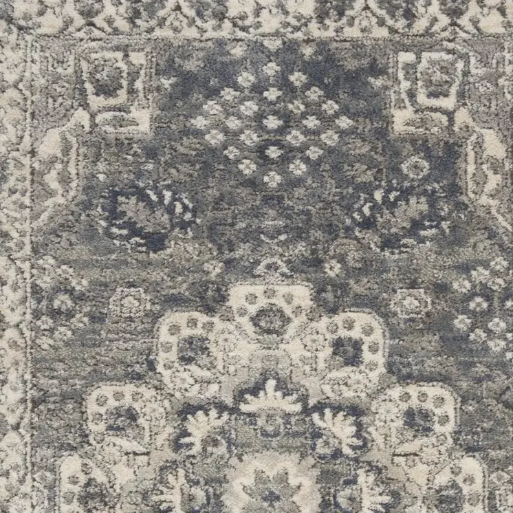 4' X 6' Gray and Dark Gray Floral Medallion Power Loom Area Rug