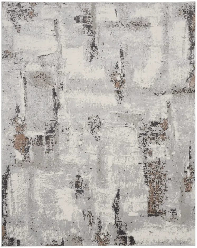 8' X 10' Ivory Black and Gray Abstract Non Skid Area Rug