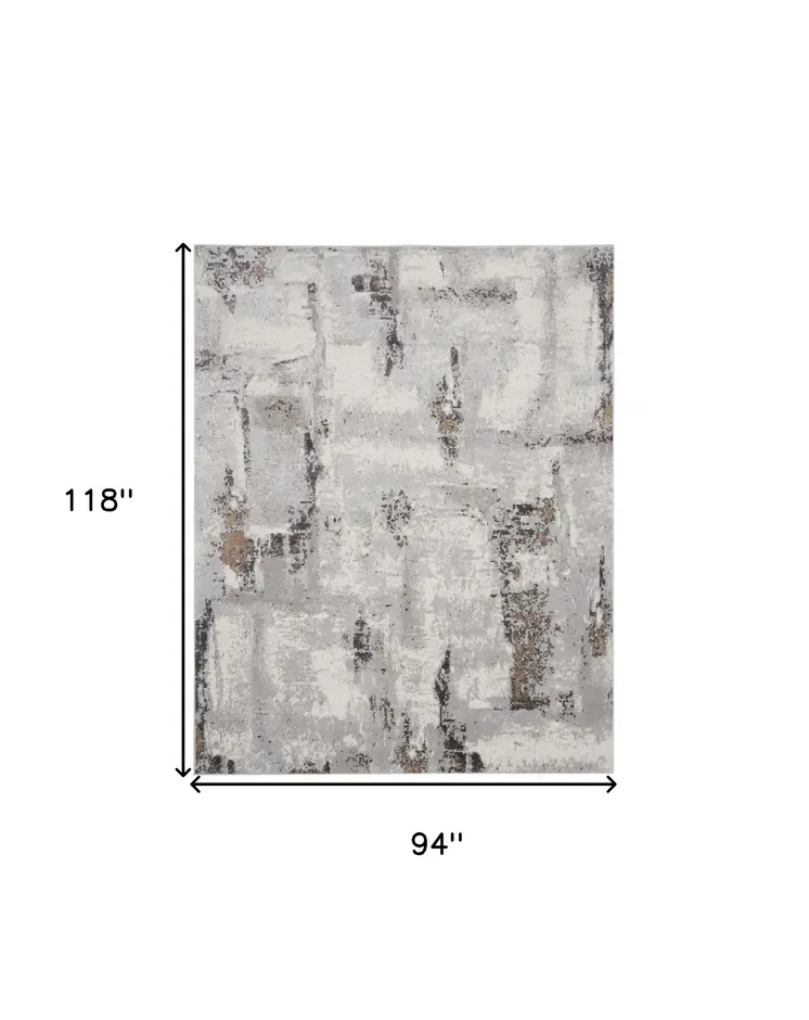 8' X 10' Ivory Black and Gray Abstract Non Skid Area Rug
