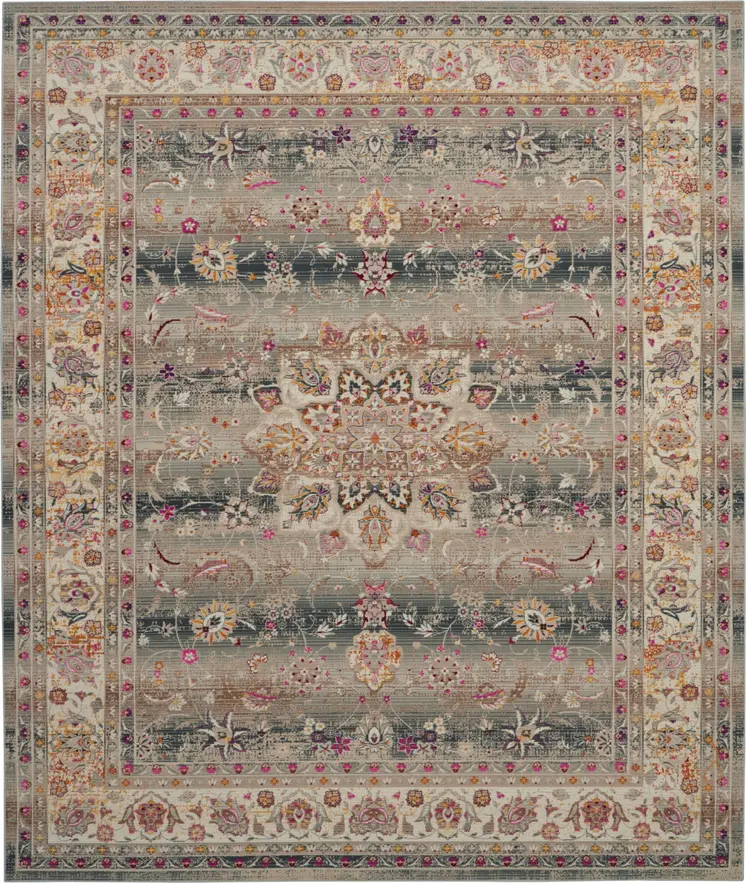 8' X 10' Ivory Brown And Gray Floral Distressed Non Skid Area Rug