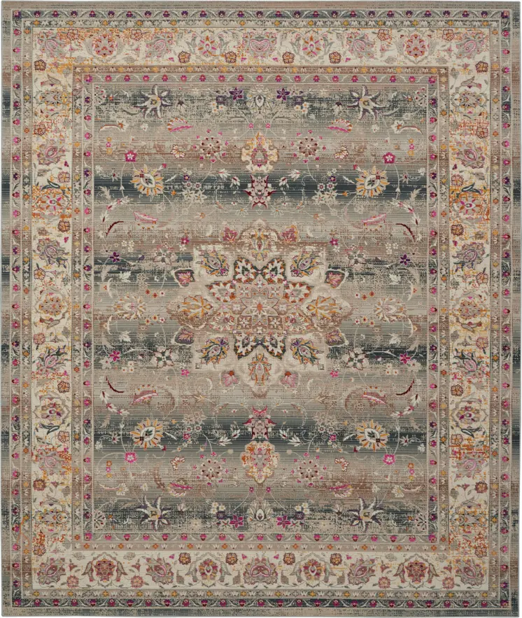 8' X 10' Ivory Brown And Gray Floral Distressed Non Skid Area Rug
