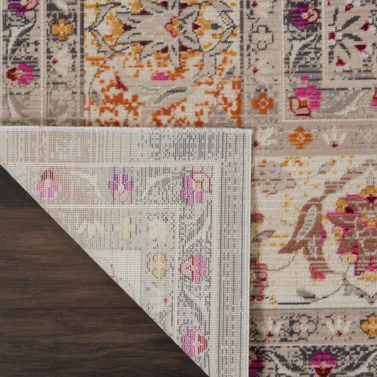 8' X 10' Ivory Brown And Gray Floral Distressed Non Skid Area Rug