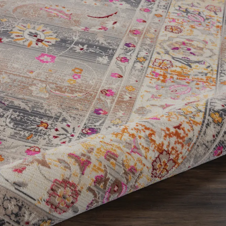 8' X 10' Ivory Brown And Gray Floral Distressed Non Skid Area Rug