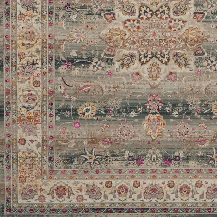 8' X 10' Ivory Brown And Gray Floral Distressed Non Skid Area Rug