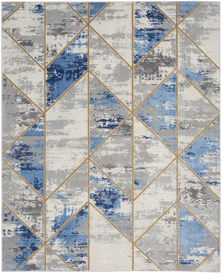 8' X 10' Ivory Blue and Gray Abstract Non Skid Area Rug