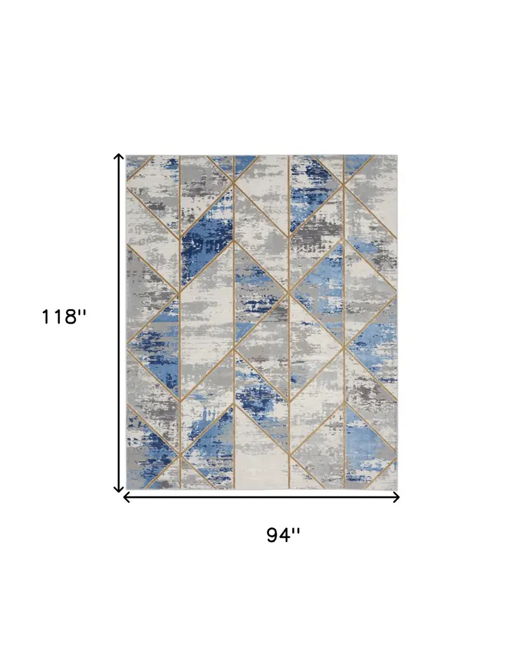 8' X 10' Ivory Blue and Gray Abstract Non Skid Area Rug