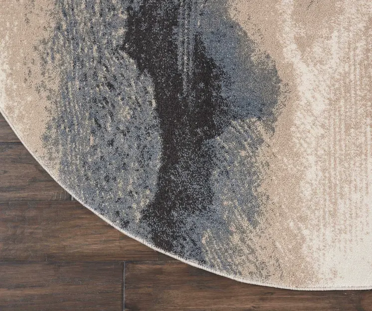 5' Gray Black and Beige Abstract Non Skid Round Rug