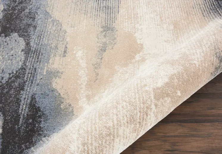 5' Gray Black and Beige Abstract Non Skid Round Rug