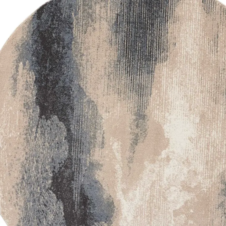 5' Gray Black and Beige Abstract Non Skid Round Rug