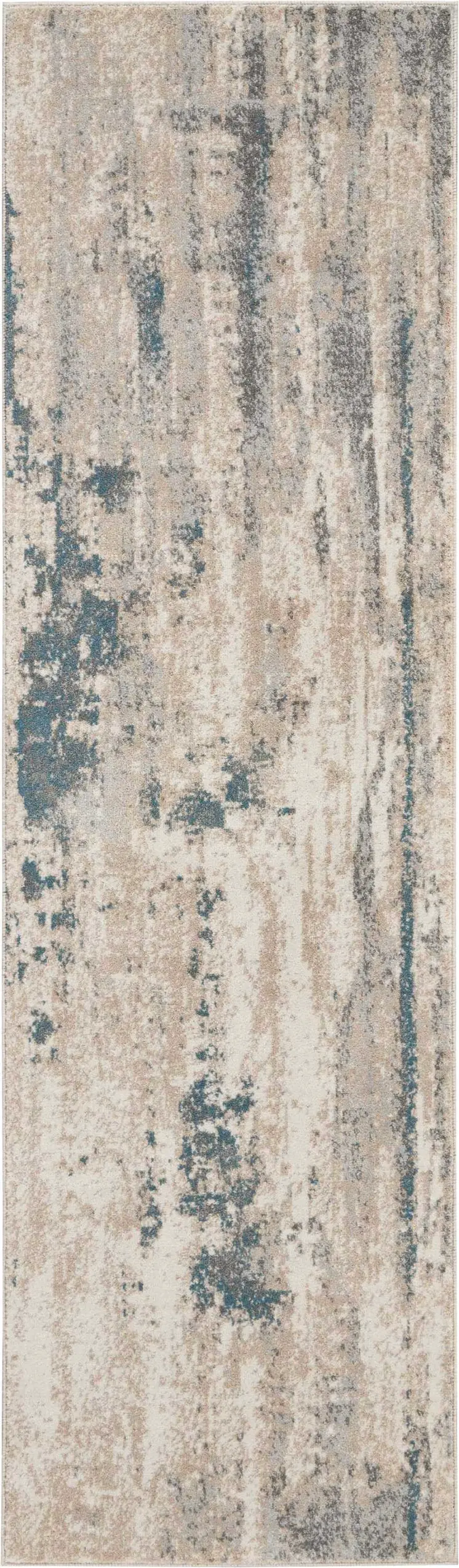 8' Teal and Ivory Abstract Non Skid Runner Rug