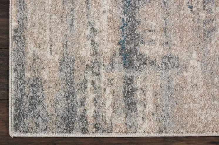 8' Teal and Ivory Abstract Non Skid Runner Rug