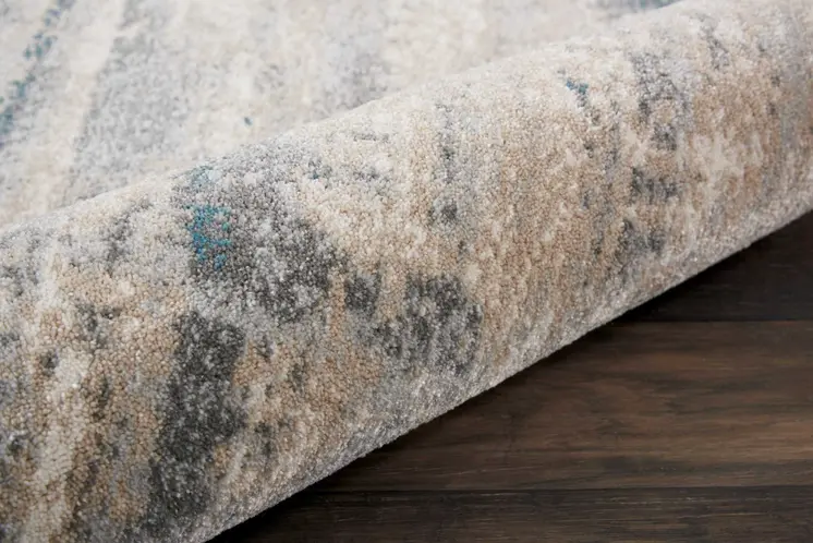 8' Teal and Ivory Abstract Non Skid Runner Rug