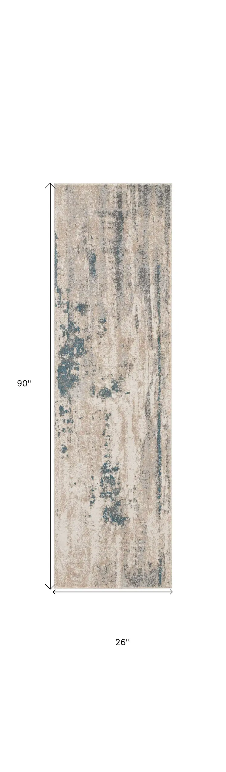 8' Teal and Ivory Abstract Non Skid Runner Rug
