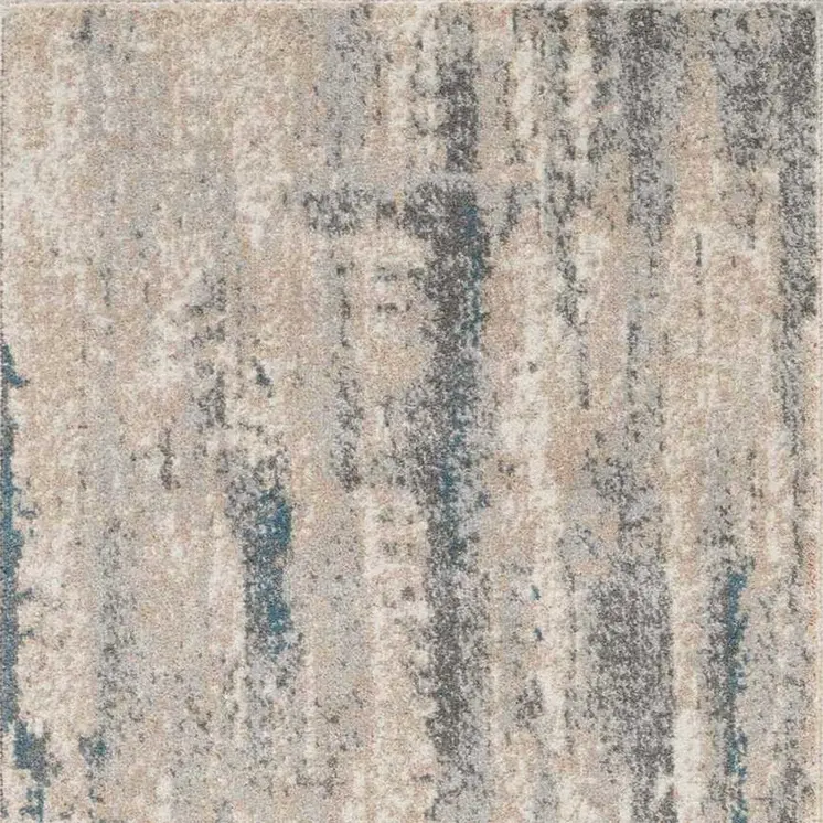 8' Teal and Ivory Abstract Non Skid Runner Rug