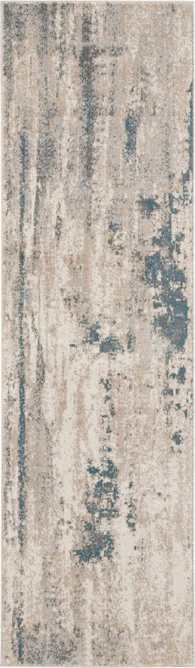 8' Teal and Ivory Abstract Non Skid Runner Rug
