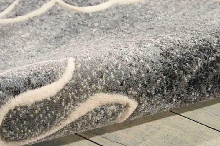 8' Ivory Black and Gray Floral Non Skid Runner Rug