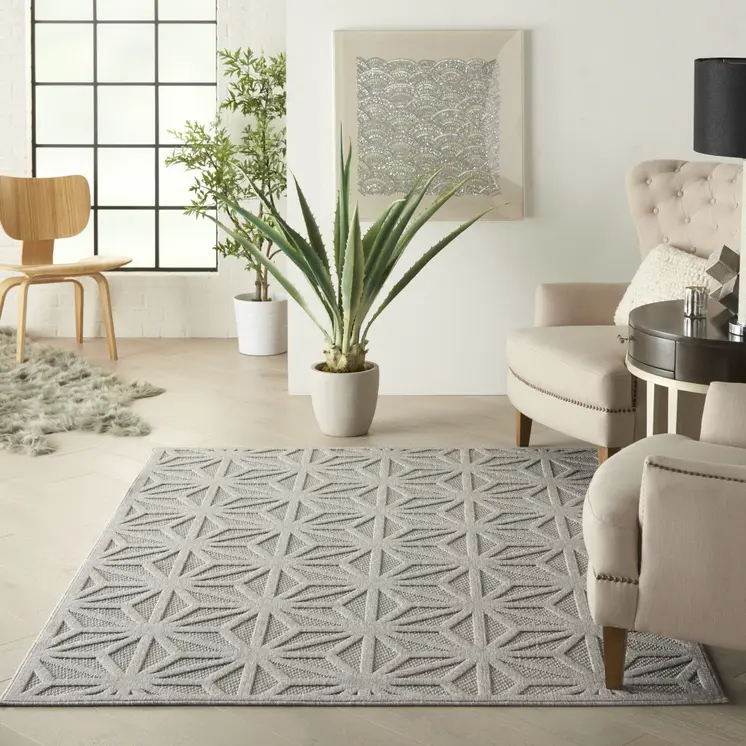 6' X 9' Light Gray And Gray Geometric Indoor Outdoor Area Rug