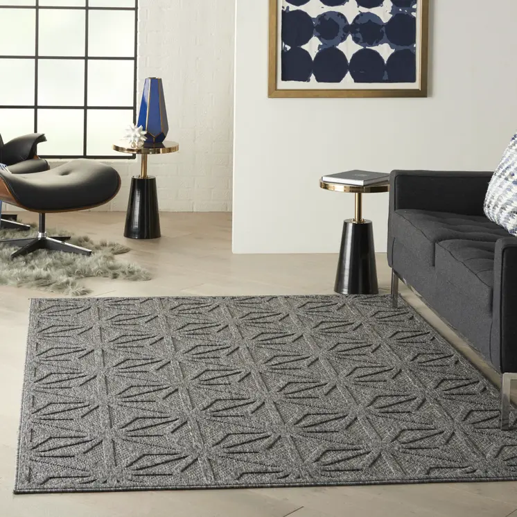 6' X 9' Dark Gray And Light Gray Geometric Indoor Outdoor Area Rug