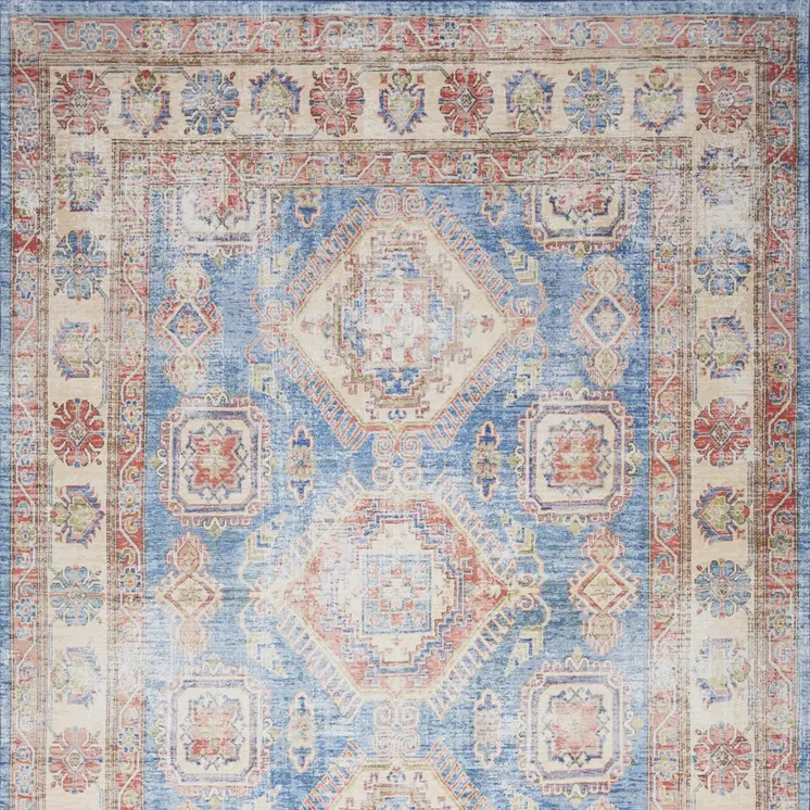8' X 10' Ivory Red and Blue Medallion Distressed Non Skid Area Rug