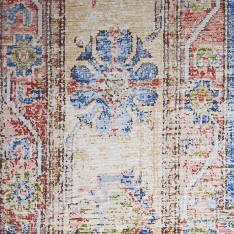 8' X 10' Ivory Red and Blue Medallion Distressed Non Skid Area Rug