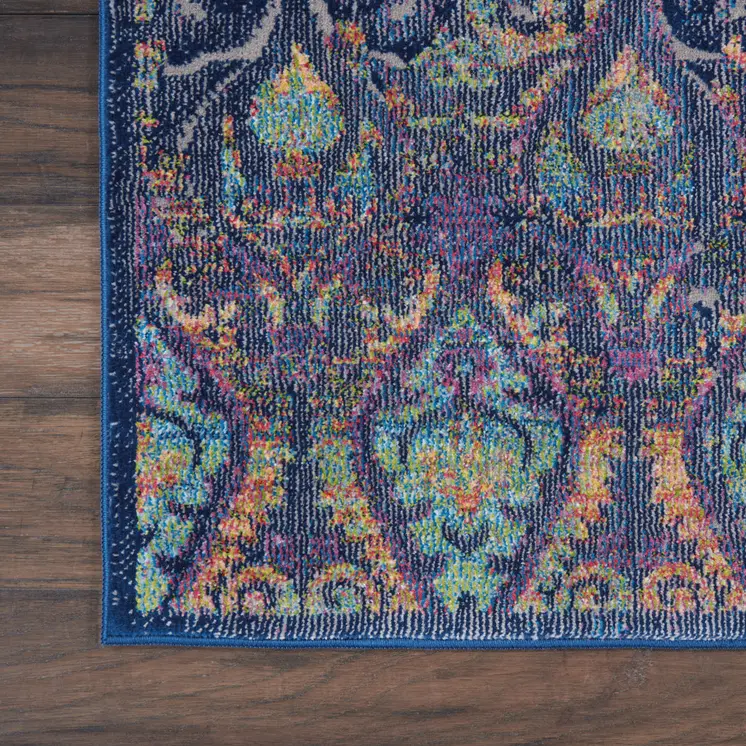 2' X 4' Blue and Yellow Trellis Distressed Non Skid Area Rug