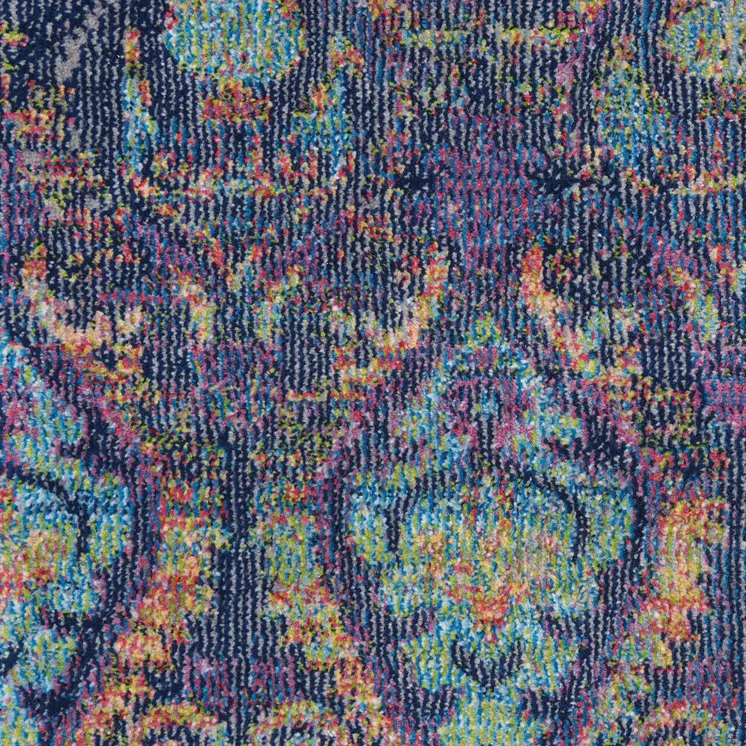 2' X 4' Blue and Yellow Trellis Distressed Non Skid Area Rug