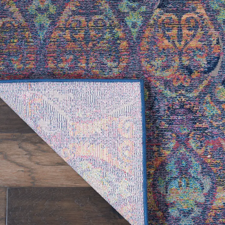 2' X 4' Blue and Yellow Trellis Distressed Non Skid Area Rug