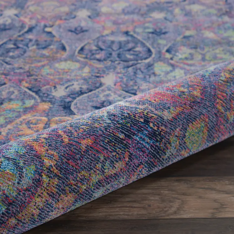 2' X 4' Blue and Yellow Trellis Distressed Non Skid Area Rug