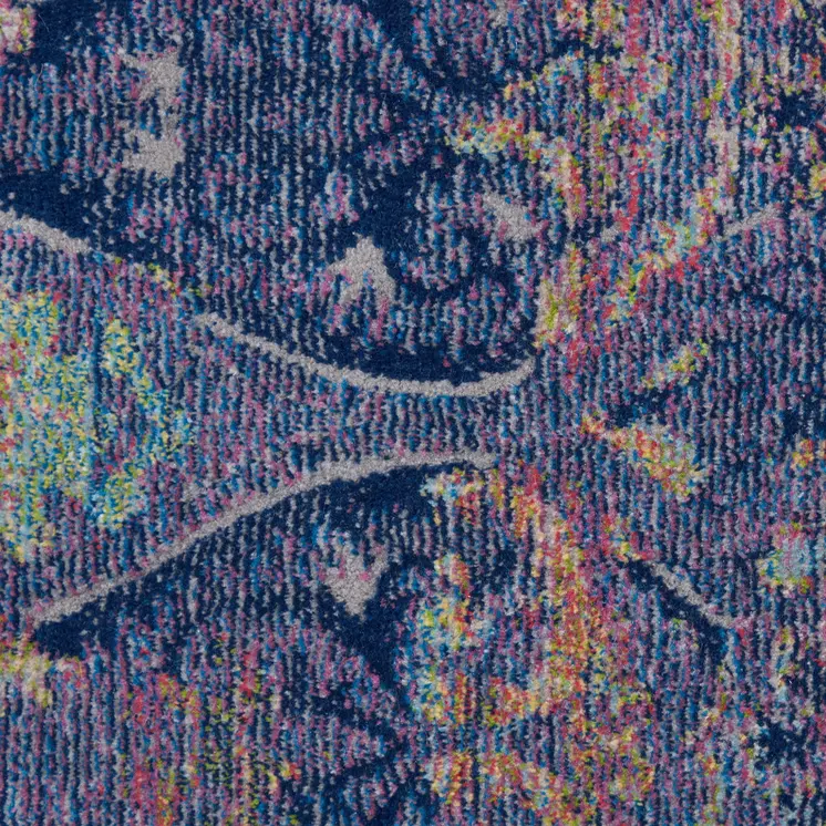 4' Blue and Yellow Trellis Distressed Non Skid Round Rug