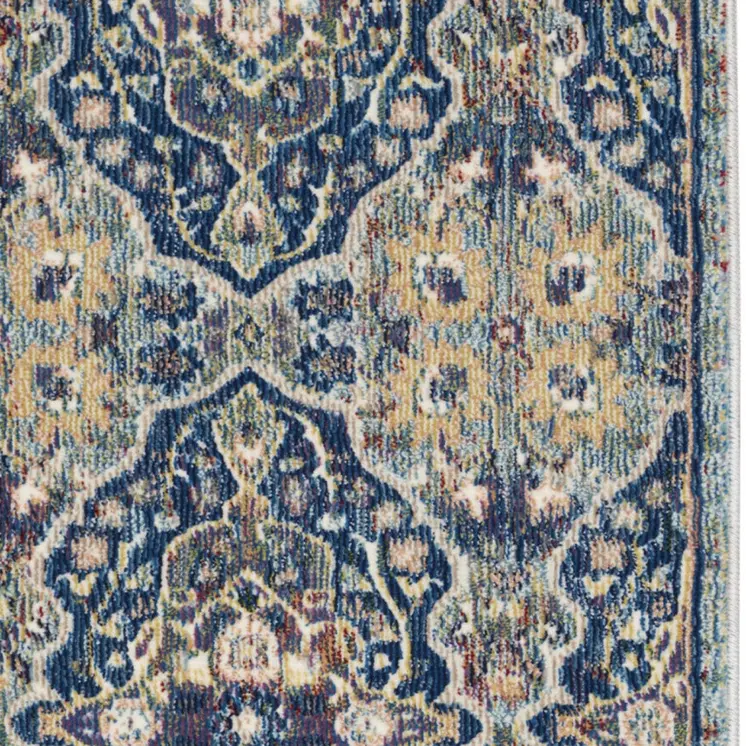 2' X 4' Blue and Yellow Floral Distressed Non Skid Area Rug
