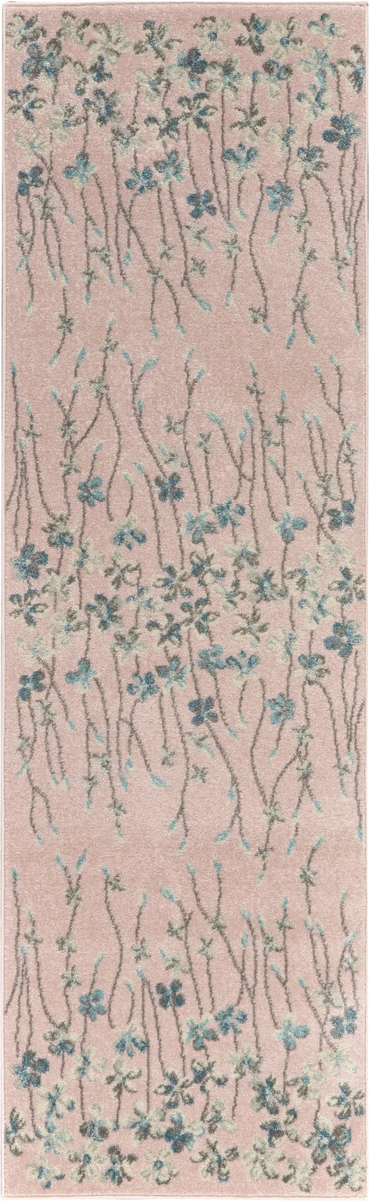 7' Pink Gray and Blue Floral Vines Runner Rug