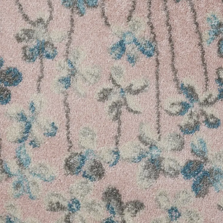 7' Pink Gray and Blue Floral Vines Runner Rug