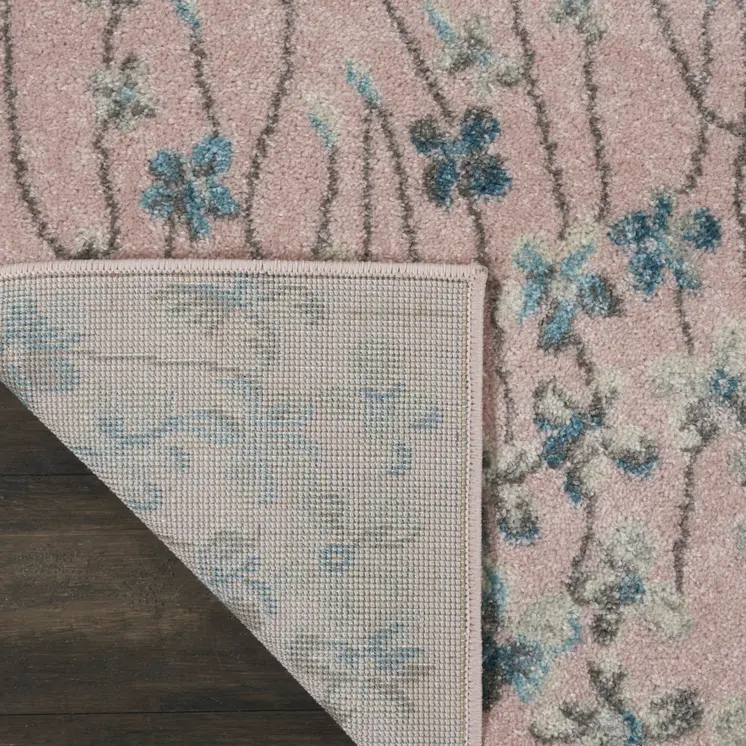7' Pink Gray and Blue Floral Vines Runner Rug