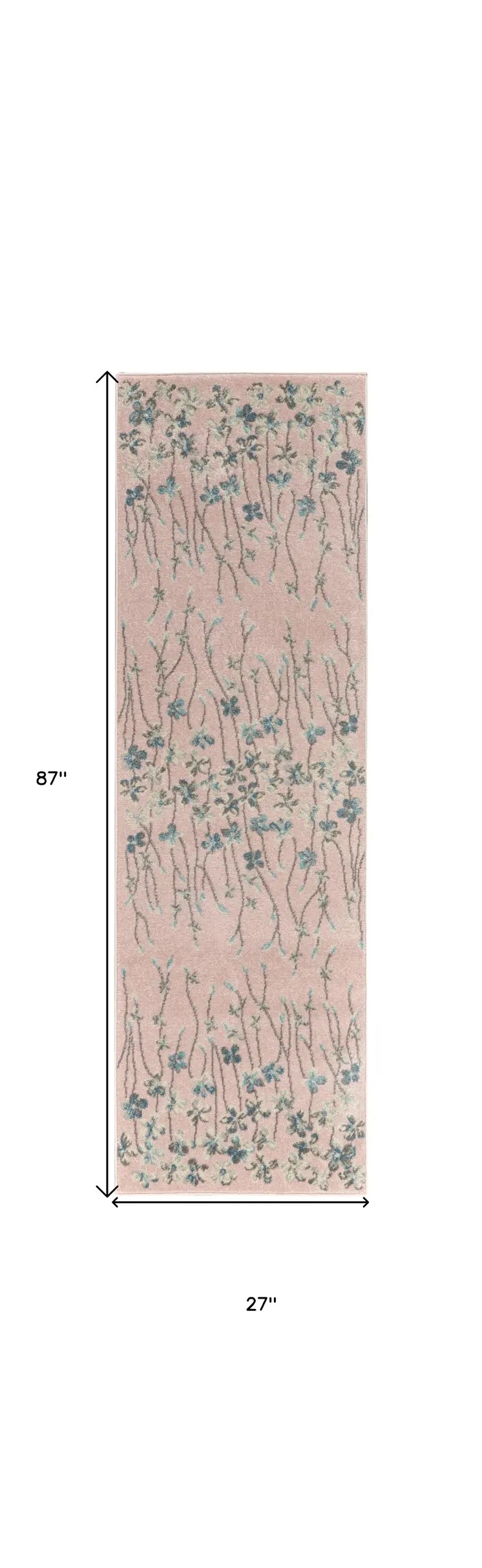7' Pink Gray and Blue Floral Vines Runner Rug