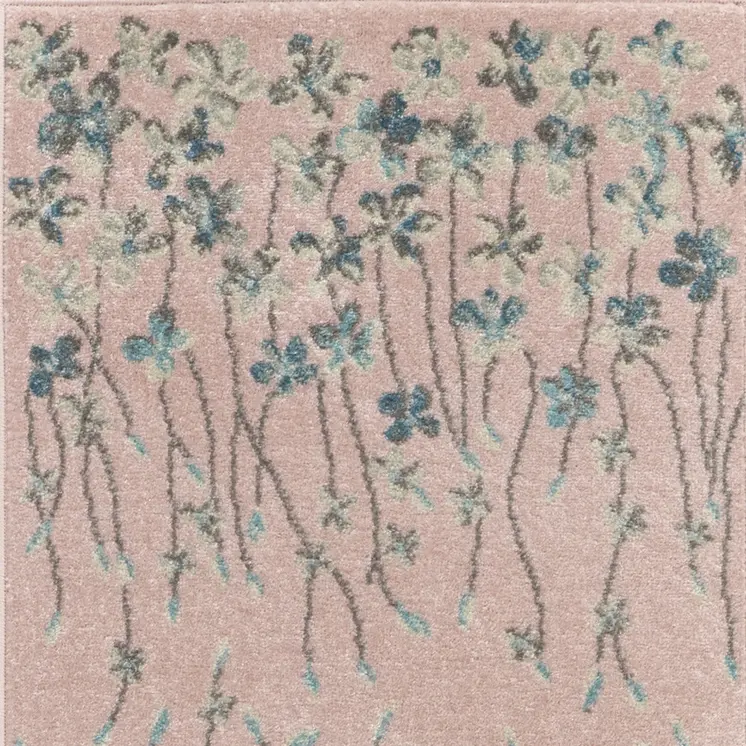 7' Pink Gray and Blue Floral Vines Runner Rug