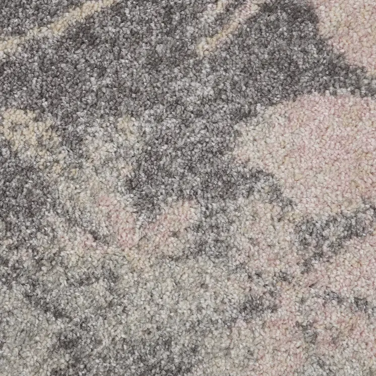 7' Gray And Pink Floral Runner Rug