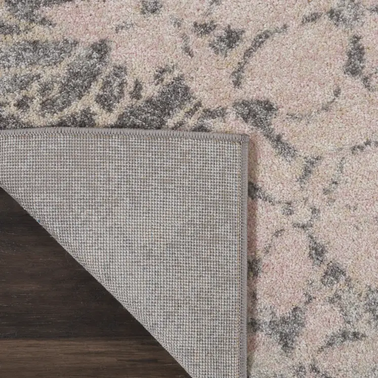 7' Gray And Pink Floral Runner Rug