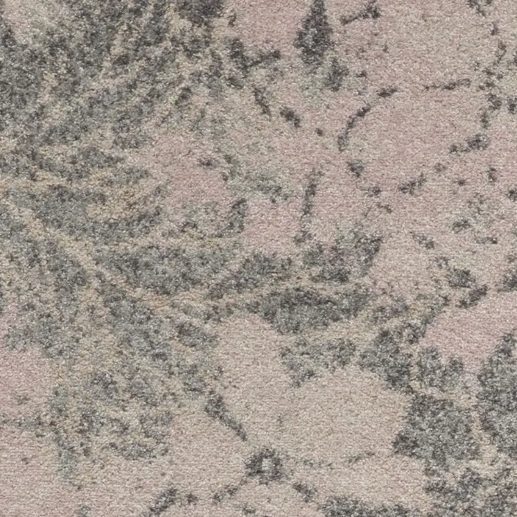 7' Gray And Pink Floral Runner Rug